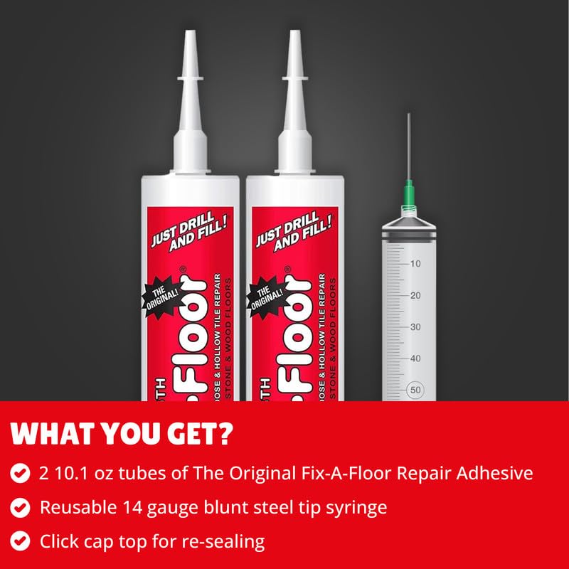 Fix-A-Floor The Original Loose Tile Repair Adhesive with Syringe - Tile, Porcelain, Ceramic, Marble, Stone & Wood Floor Repair Adhesive - Pack of 2 - Image 3